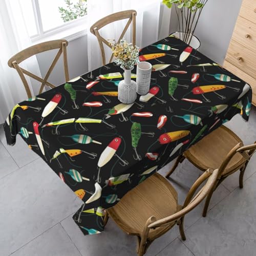 JBYJBX Rechteckige Tischdecke mit Fischköderaufdruck, für Esszimmer, Party, Innen- und Außenbereich, dekorative Tischdecke von JBYJBX