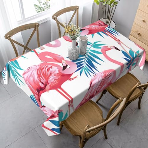 JBYJBX Rechteckige Tischdecke mit Flamingo-Vogelmotiv, grüne Pflanze, Blätter, für Esszimmer, Party, Innen- und Außenbereich, dekorative Tischdecke von JBYJBX