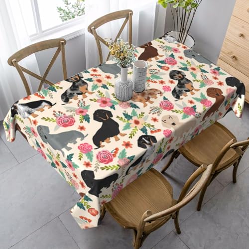 JBYJBX Rechteckige Tischdecke mit Hunde-Blumendruck, für Esszimmer, Party, Innen- und Außenbereich, dekorative Tischdecke JBYJBX Rechteckige Tischdecke mit Hunde-Blumendruck, für Esszimmer, Party, Innen- und Außenbereich, dekorative Tischdecke von JBYJBX