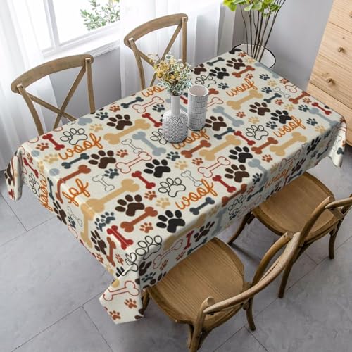 JBYJBX Rechteckige Tischdecke mit Hundeknochen und Pfotenabdrücken, für Esszimmer, Party, Innen- und Außenbereich, dekorative Tischdecke von JBYJBX