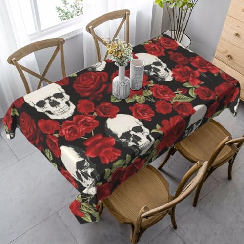 JBYJBX Rechteckige Tischdecke mit Rosen-Totenkopf-Motiv, für Esszimmer, Party, Innen- und Außenbereich, dekorative Tischdecke von JBYJBX