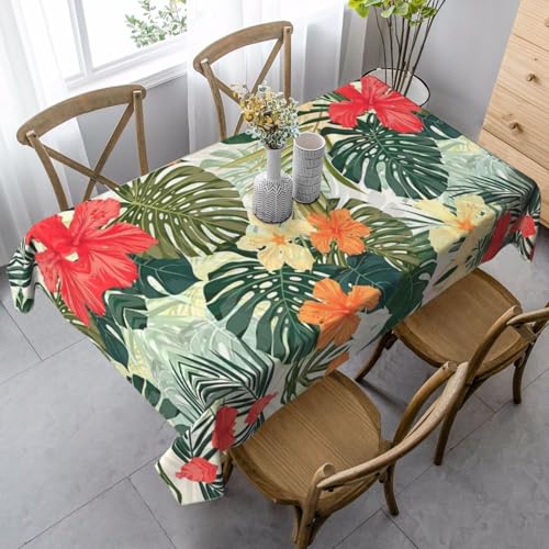 JBYJBX Rechteckige Tischdecke mit Vegetationsblättern und Hibiskusblüten, für Esszimmer, Party, Innen- und Außenbereich, dekorative Tischdecke von JBYJBX