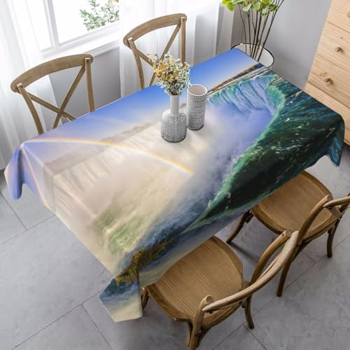 JBYJBX Rechteckige Tischdecke mit Wasserfall- und Regenbogen-Druck, für Esszimmer, Party, Innen- und Außenbereich, dekorative Tischdecke von JBYJBX