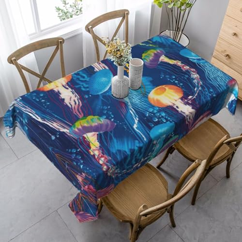 JBYJBX Rechteckige Tischdecke mit buntem Quallen-Druck, für Esszimmer, Party, Innen- und Außenbereich, dekorative Tischdecke von JBYJBX