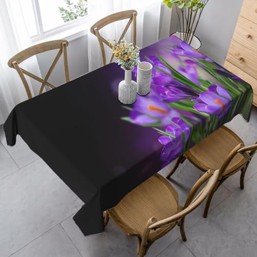 JBYJBX Rechteckige Tischdecke mit grünen Blättern und violetten Blumen, für Esszimmer, Party, Innen- und Außenbereich, dekorative Tischdecke von JBYJBX