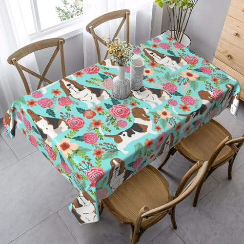 JBYJBX Rechteckige Tischdecke mit süßem Basset-Hound-Motiv, für Esszimmer, Party, Innen- und Außenbereich, dekorative Tischdecke von JBYJBX