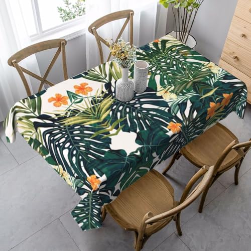 JBYJBX Rechteckige Tischdecke mit tropischem Sommer, Hawaii-Blume, Palmblätter, für Esszimmer, Party, Innen- und Außenbereich, dekorative Tischdecke von JBYJBX