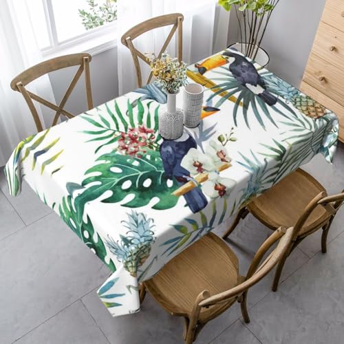 JBYJBX Rechteckige Tischdecke mit tropischen Blättern und Vögeln, für Esszimmer, Party, Innen- und Außenbereich, dekorative Tischdecke JBYJBX Rechteckige Tischdecke mit tropischen Blättern und Vögeln, für Esszimmer, Party, Innen- und Außenbereich, dekorative Tischdecke von JBYJBX