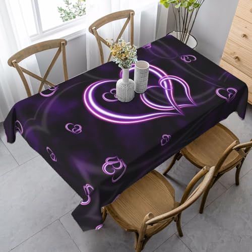 JBYJBX Rechteckige Tischdecke mit violettem Herzmuster, für Esszimmer, Party, Innen- und Außenbereich, dekorative Tischdecke von JBYJBX