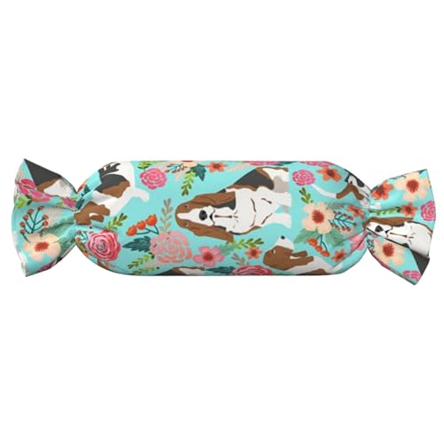 JBYJBX Süßer Basset Hound Blumendruck, Süßigkeiten, zylindrisch, praktisches Kissen, vielseitig, Komfort, Schlafzimmer, Wohnzimmer, Reisen von JBYJBX