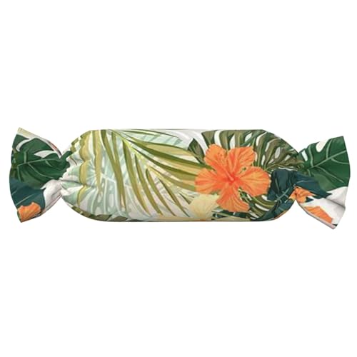 JBYJBX Vegetationsblätter mit Hibiskusblumen-Druck, Süßigkeiten, zylindrisch, praktisches Kissen, vielseitig, Komfort, Schlafzimmer, Wohnzimmer, Reisen von JBYJBX