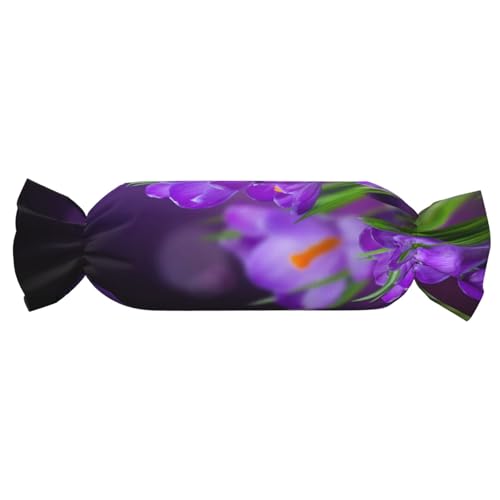 JBYJBX Zylindrisches praktisches Kissen, Motiv: grüne Blätter und violette Blumen, vielseitig, bequem, Schlafzimmer, Wohnzimmer, Reisen von JBYJBX