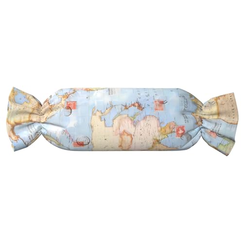 JBYJBX Zylindrisches praktisches Kissen mit Weltkarten-Druck, vielseitig, bequem, Schlafzimmer, Wohnzimmer, Reisen von JBYJBX