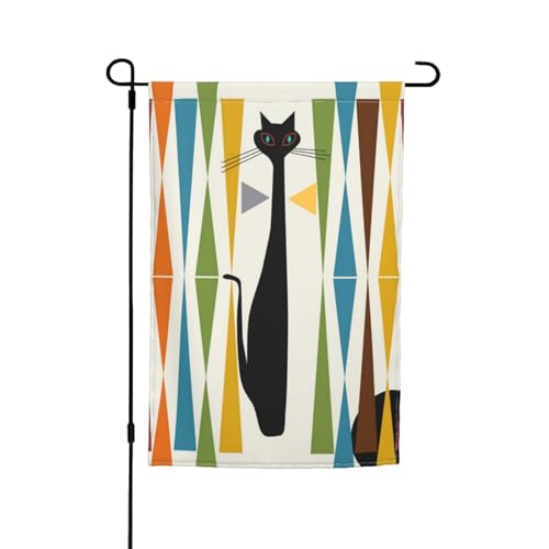 Jbyjbx Moderne Kunst-Katzen-Druck aus der Mitte des Jahrhunderts, schöne Gartenflagge, Outdoor-Flagge, Hof-Dekoration, Veranden, Gärten, lichtbeständig von JBYJBX