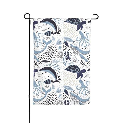 Jbyjbx Schildkröten-Oktopus-Muster, Ozean-Themen-Druck, schöne Gartenflagge, Outdoor-Flagge, Hof-Dekoration, Veranden, Gärten, lichtbeständig von JBYJBX