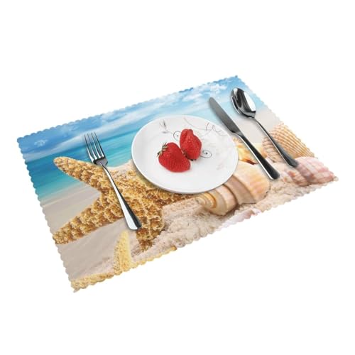 Jbyjbx Seestern Muschel Ozean Strand Druck Tischsets für Esstisch 4er Set rutschfest hitzebeständig waschbar für den täglichen Gebrauch von JBYJBX