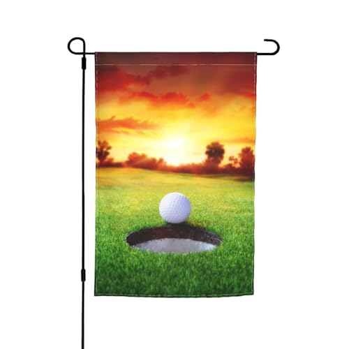 Jbyjbx Sportliche Golfball-Flagge mit Sonnenuntergang-Baum-Druck, schöne Gartenflagge, Outdoor-Flagge, Hof-Dekoration, Veranden, Gärten, farbecht von JBYJBX