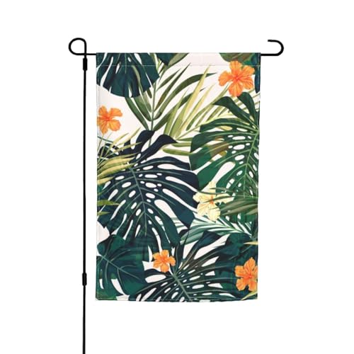 Jbyjbx Tropische Sommer-Hawaii-Blume, Palmblätter, Druck, schöne Gartenflagge, Outdoor-Flagge, Hof-Dekoration, Veranden, Gärten, lichtbeständig von JBYJBX