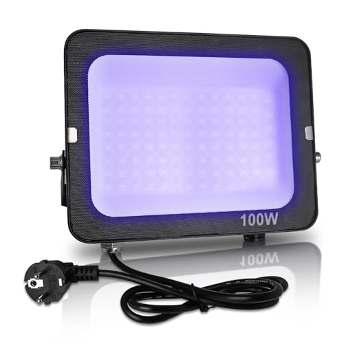 JBdusn 100W LED UV Schwarzlicht Strahler, Schwarzlichtlampe IP66 Wasserdicht, 395-400nm UV Flutlicht mit Stecker, UV Fluter Fluoreszenz Blacklight Partylicht für Halloween Aquarium Bar Neonfarben von JBdusn