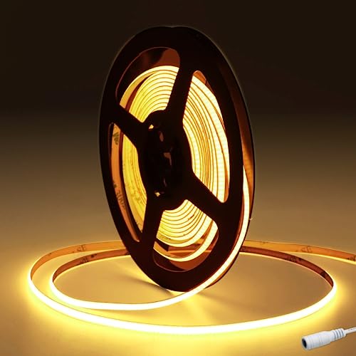 JBdusn 12V COB LED Streifen 3000K, 5m Flexibel Hohe Dichte 5mm Breite LED Strip 320LEDs/m Schneidbar LED Licht Band Selbstklebend fürSchlafzimmer Küche DIY Beleuchtungsprojekt(Ohne Netzteil) von JBdusn