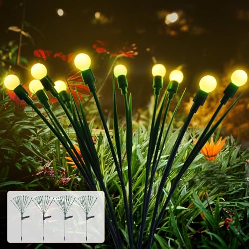 JBdusn Firefly Solar Gartenlichter Außen 10 LED, 4 Stück Solar Wasserdicht Glühwürmchen Lichter 2 Modi Warmweiß Solarleuchten Swinging Leuchte Firefly Gartenlichter Für Terrasse Balkon Deko (warmweiß) von JBdusn