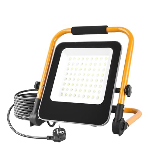 JBdusn LED Baustrahler 50W, Superhelle Arbeitsleuchte Flutlicht mit Stecker, 6000K Tragbares Baustellenlampe Strahler mit 2M Kabel, Werkstattlampe Arbeitsscheinwerfer für Werkstatt, Garage, Garten von JBdusn