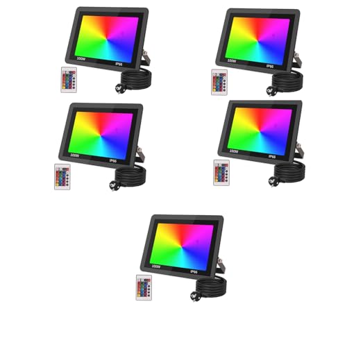 JBdusn RGB LED Strahler 100W Fluter Außen Mit Fernbedienung, 5pcs Flutlichtstrahler 16 Farben 4 Modi Farbwechsel Flutlicht LED Innen,IP66 Wasserdicht Außenstrahler Scheinwerfer Stimmungslichter von JBdusn