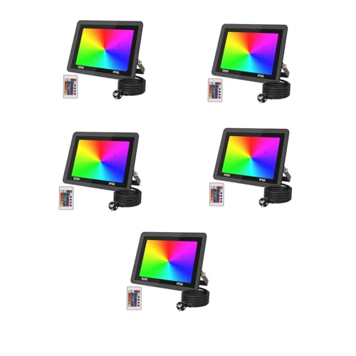 JBdusn RGB LED Strahler 50W Fluter Außen Mit Fernbedienung, 5pcs Flutlichtstrahler 16 Farben 4 Modi Farbwechsel Flutlicht LED Innen,IP66 Wasserdicht Außenstrahler Scheinwerfer Stimmungslichter von JBdusn