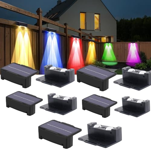 JBdusn Solar Wandleuchte Aussen,【10 Stück】 RGB Solarleuchten IP65 Wasserdicht 12 Leuchtmodi, Aussenleuchte, Wandleuchte für Garten, Zaun beleuchtung, Solarlampen für Draußen, Treppenleuchten von JBdusn