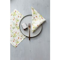 Servietten Set. Essservietten Mit Breitem Rand Und Auf Gehrung Geschnittenen Ecken, Leinenservietten Erdbeer - Schmetterlingsdruck von JBworld