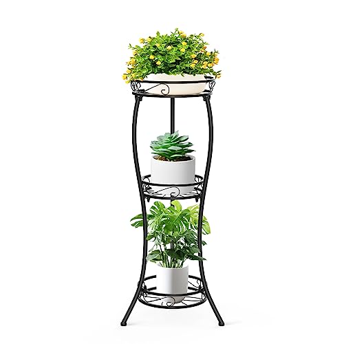 JC-Houser 3 Tier Blumenständer Pflanzenregal, 88 cm Pflanzenständer Metall Blumenregal, Modern Blumentreppe Pflanzentreppe Plant Stand für Wohnzimmer Balkon Terrasse Garten (3 Etagen Gürtellinie) von JC-Houser