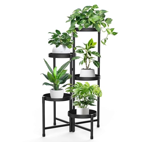 JC-Houser 5-Tier Pflanzenständer Metall Blumenständer, Faltbar Blumenregal Pflanzenregal, Blumentreppe Pflanzentreppe Plant Stand für Ecke Veranda Garten Balkon Wohnzimmer (5-Etagen Solide Paletten) von JC-Houser