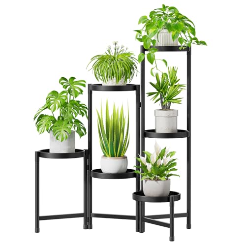 JC-Houser 6 Etagen Pflanzenständer Blumenständer Metall, Pflanzenregal Blumenregal Ecke Indoor Outdoor, Faltbar Blumentreppe Pflanzentreppe Plant Stand für Garten Balkon Wohnzimmer(Schwarz) von JC-Houser