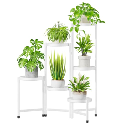 JC-Houser 6 Etagen Pflanzenständer Blumenständer Metall, Pflanzenregal Blumenregal Ecke Indoor Outdoor, Faltbar Blumentreppe Pflanzentreppe Plant Stand für Garten Balkon Wohnzimmer(Weiß) von JC-Houser