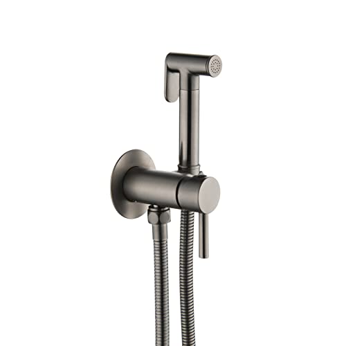 Bidet-Sprühgerät for Toilette, an der Wand montierter Heiß- und Kalt-Bidet-Wasserhahn, Hand-Stoffwindel-Sprühset,Chrom (Color : Gunmetal Gray) von JCAKES