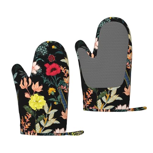 Bunte Boho Floral Silikon Ofenhandschuhe Mikrowelle Handschuhe Verbrühungsschutzhandschuhe Backmatten Topflappen Sets Ofenhandschuhe Hitzebeständige Handschuhe von JCAKES