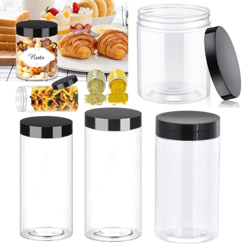 JCAKES Vorratsgläser Mit Deckel 4er Set(250ML-400ML-700ML-1000ML),Küche Luftdicht Aufbewahrungsgläser Gewürzgläser,PET Transparent Vorratsdosen,Mahlzeit Vorbereitung Gläser von JCAKES