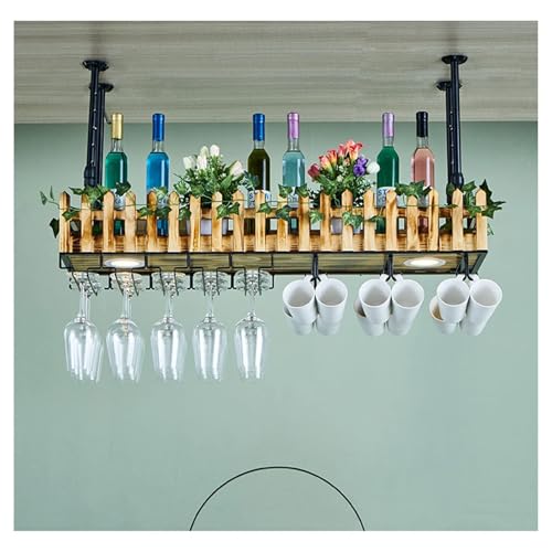 JCAKES Weinregale Deckendekoregal for Aufhängen, Weinregal, Baraufhänger mit LED-Leuchten, passend for die meisten Weingläser, Ständer for Weingläser Deckenhängende (Size : 100X25X21CM) von JCAKES