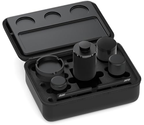 Grinder Set 8-teilig aus Hochwertiges Aluminium in Schwarz | Kräutermühle ist Keramik beschichtet im Geschenkset mit Tragetasche von JCASE
