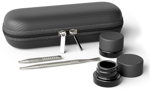 JCASE Dabbing Tool Set 2X Titan Dabber Werkzeug für Öl Wachs Konzentrat Dab Kolophonium Harz Tools Inkl. Zwei 5ml Glas Wachsbehälter im schwarzen Travelkit von JCASE