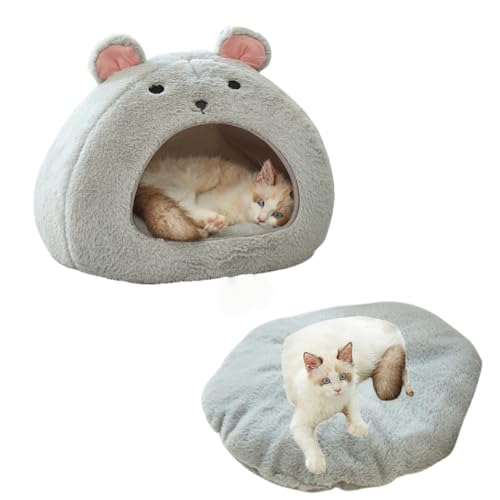 Katzenbetten für Indoor-Katzen - Hamsterförmiges Katzenhöhlenbett mit abnehmbarem und waschbarem gepolstertem Kissen, rutschfeste Unterseite, warmes Höhlen-Schlafnest für Welpen und Kätzchen, Hellgrau Katzenbetten für Indoor-Katzen - Hamsterförmiges Katzenhöhlenbett mit abnehmbarem und waschbarem gepolstertem Kissen, rutschfeste Unterseite, warmes Höhlen-Schlafnest für Welpen und Kätzchen, Hellgrau von JCATPD