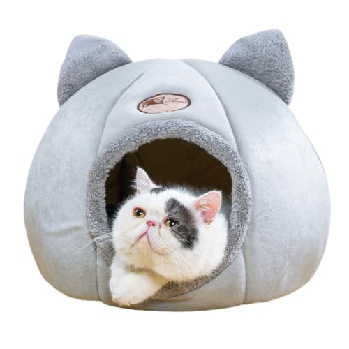 Katzenohrenförmiges Bett für Hauskatzen, halbgeschlossenes Kätzchenbett mit abnehmbarer Matte und rutschfester Unterseite für Katzen und kleine Hunde, Katzenversteck (Grau, L: 40 x 40 x 40 cm) von JCATPD