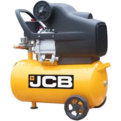 JCB Druckluft Kompressor AC24 (8 bar Betriebsdruck, 24 Liter Kessel, 257 Liter/min Ansaugleistung, 1800W, Manometer, Druckregler, Überlastschutz, Vollgummiräder) Luftkompressor von JCB