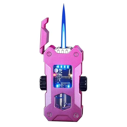 Intelligentes sprachgesteuertes Feuerzeug aus Metall, winddichtes blaues Flammen-Mecha-Design, vier Zündmethoden, transparente sichtbare Luftkammer, einstellbare Flamme und nachfüllbar, geeignet for G von JCFHQGHR