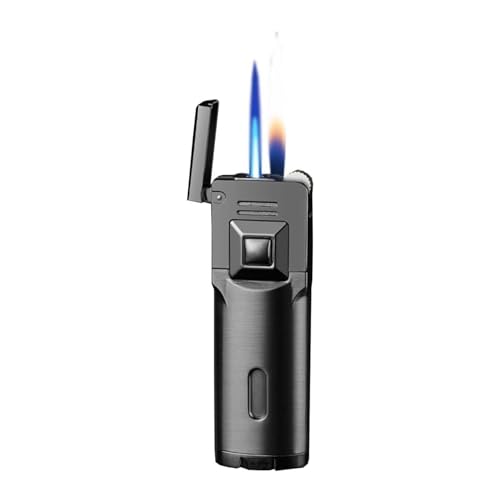 JCFHQGHR Tragbares winddichtes Feuerzeug mit Doppelflamme aus Metall, Flamme einstellbar und nachfüllbar, geeignet for Grill, Kerze, Outdoor, Männergeschenk(C) von JCFHQGHR