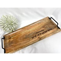 Eckernförde Tablett Mit Metallgriffen/ Mango-Holz/ Unikat/Eckernföör, Ahoi, Koordinaten Von Deinem Ort, Frühstückstablett, Serviertablett von JCFeuerholz