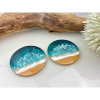 Resin-Untersetzer Set, Aus Bambus-Holz/ Glasuntersetzer/Unikat Strand, Meer, Wellen, Epoxidharz, Harz, Epoxy, Trinken, Grün von JCFeuerholz