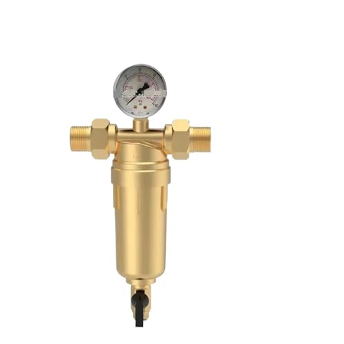 JCKJWL Wiederverwendbarer Spin-Down-Sediment-Wasserfilter for das ganze Haus, Vorfiltersystem-Schutz, 40 Mikron, hergestellt aus Kupfer und Manometer Austausch unter der Spüle von JCKJWL