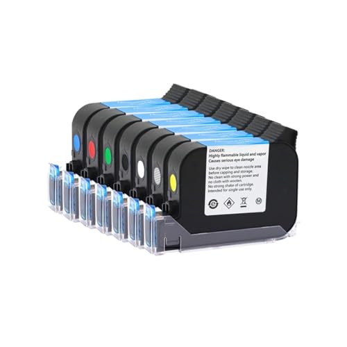 JS12 JS12M 600DPI 12,7mm Handheld Thermo-Tintenstrahldrucker Schnelltrocknende EcoSolvent-Tintenpatrone Mini-Drucker Schwarz Rot Blau Weiß Multiformatdruck(1set(7Colors)) von JCKJWL