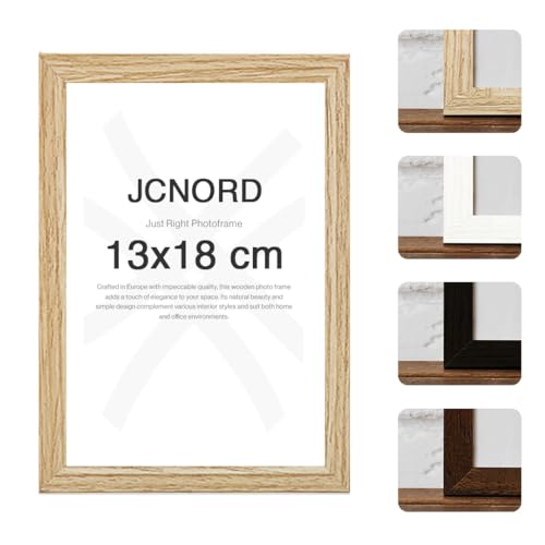 JCNORD MDF Eichenfarbener Holz Bilderrahmen 13x18 cm mit bruchsicherem Plexi-Glas | Moderner Fotorahmen für Wände und Tische von JCNORD